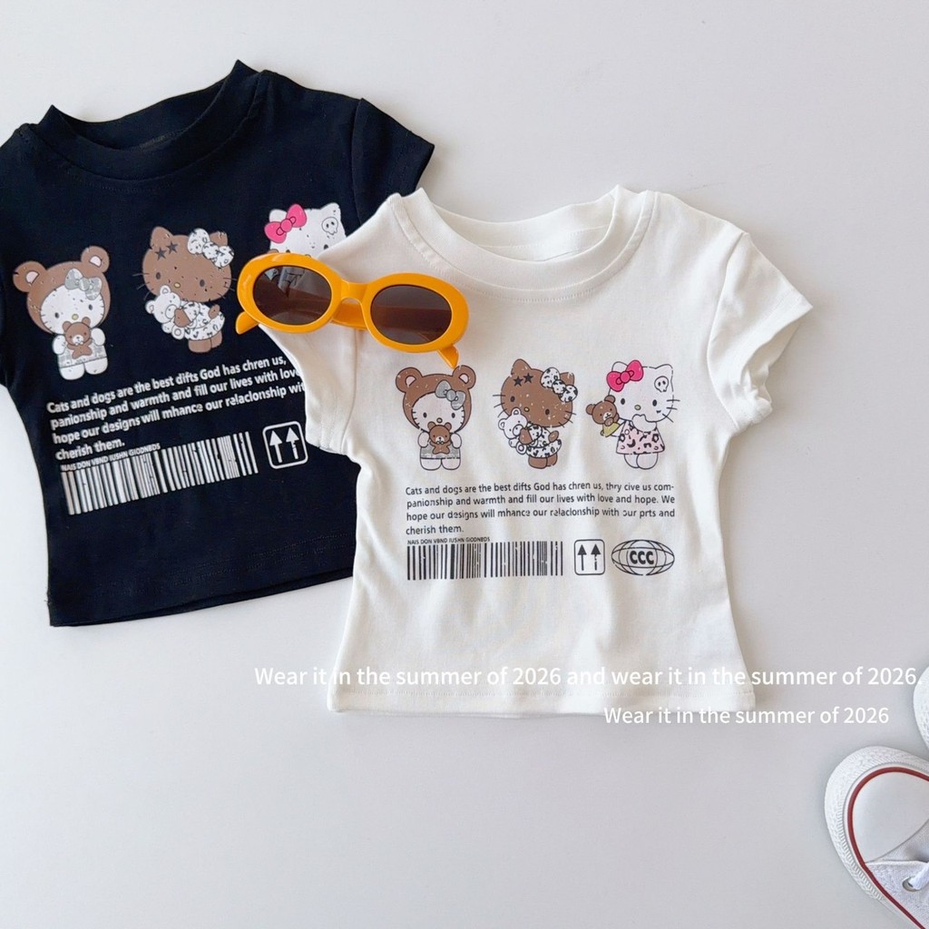 PRETTY BABY เสื้อยืดเด็ก เสื้อคอกลม แขนล้ำ ลายการ์ตูน แฟชั่นเด็ก(2228)