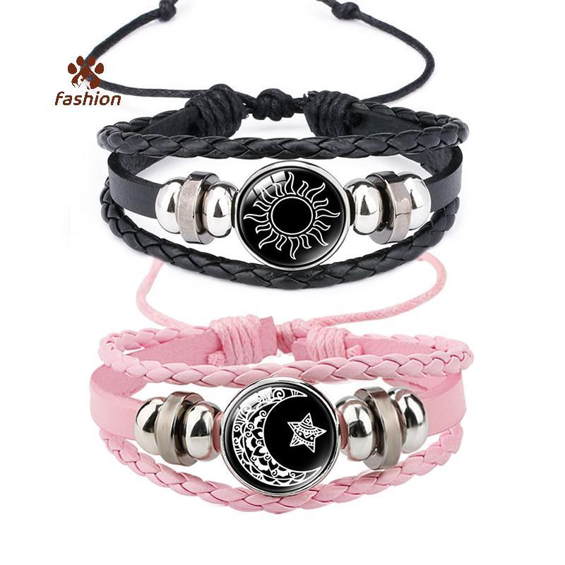 [Fas-t] Simple Luminous Sun Moon หนัง Handmade Weaved สร้อยข้อมือคู่เครื่องประดับผู้หญิงผู้ชายสําหรับคนรักของขวัญเทศกาลวาเลนไทน์