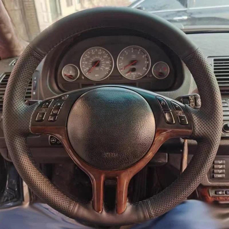 พวงมาลัยรถหนังแท้ Braid สําหรับ BMW E46 Coupe 2000-2004 E39 X5 E53 2003 Z3 Auto ภายในรถอุปกรณ์เสริม