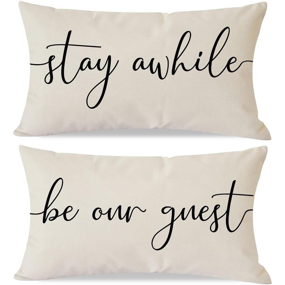 Pandicorn Farmhouse ปลอกหมอน 30.48 x 50.80 ชุด 2 ชิ้น Stay Awhile Be Our Guest หมอนสไตล์ประเทศตกแต่ง