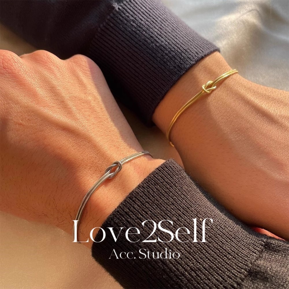 Love2Self S094 Matching Knot สร้อยข้อมือคู่สแตนเลส Minimalist 2 มม.Non Tarnish Eternal Love ของขวัญ