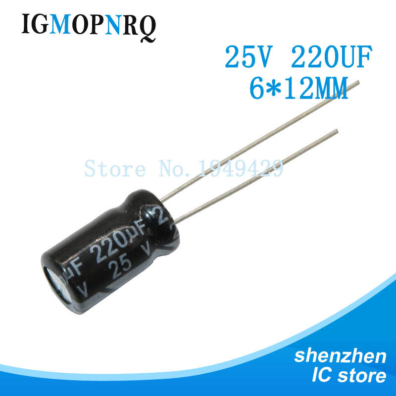 20 ชิ้น/ล็อตอลูมิเนียม Electrolytic Capacitor 220uF 25V 6*12 Electrolytic Capacitor 25v220uf 6x12 มม