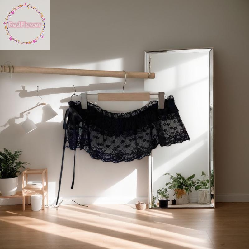 RedFlower Deeptown สไตล์เกาหลีลูกไม้มินิกระโปรงผู้หญิงหวาน Lolita กระโปรงสั้นน่ารักเอวสูง Y2k Street