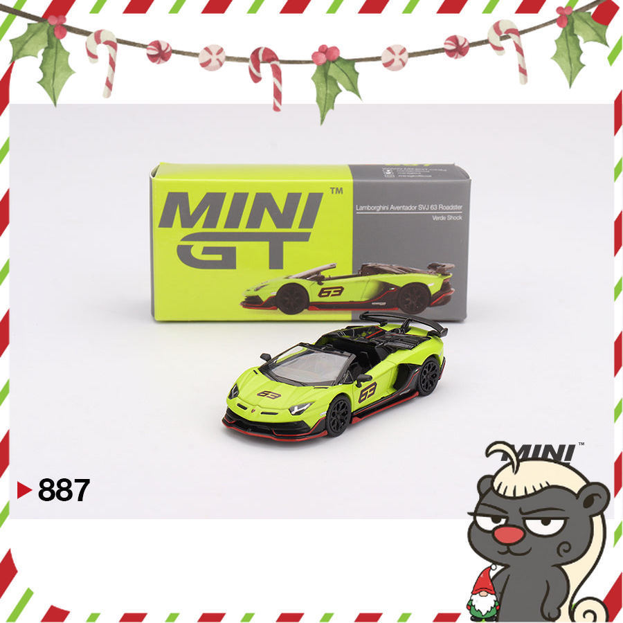 Mini GT 1:64 Lamborghini Aventador SVJ 63 Roadster Verde Shock 887 รถรุ่น