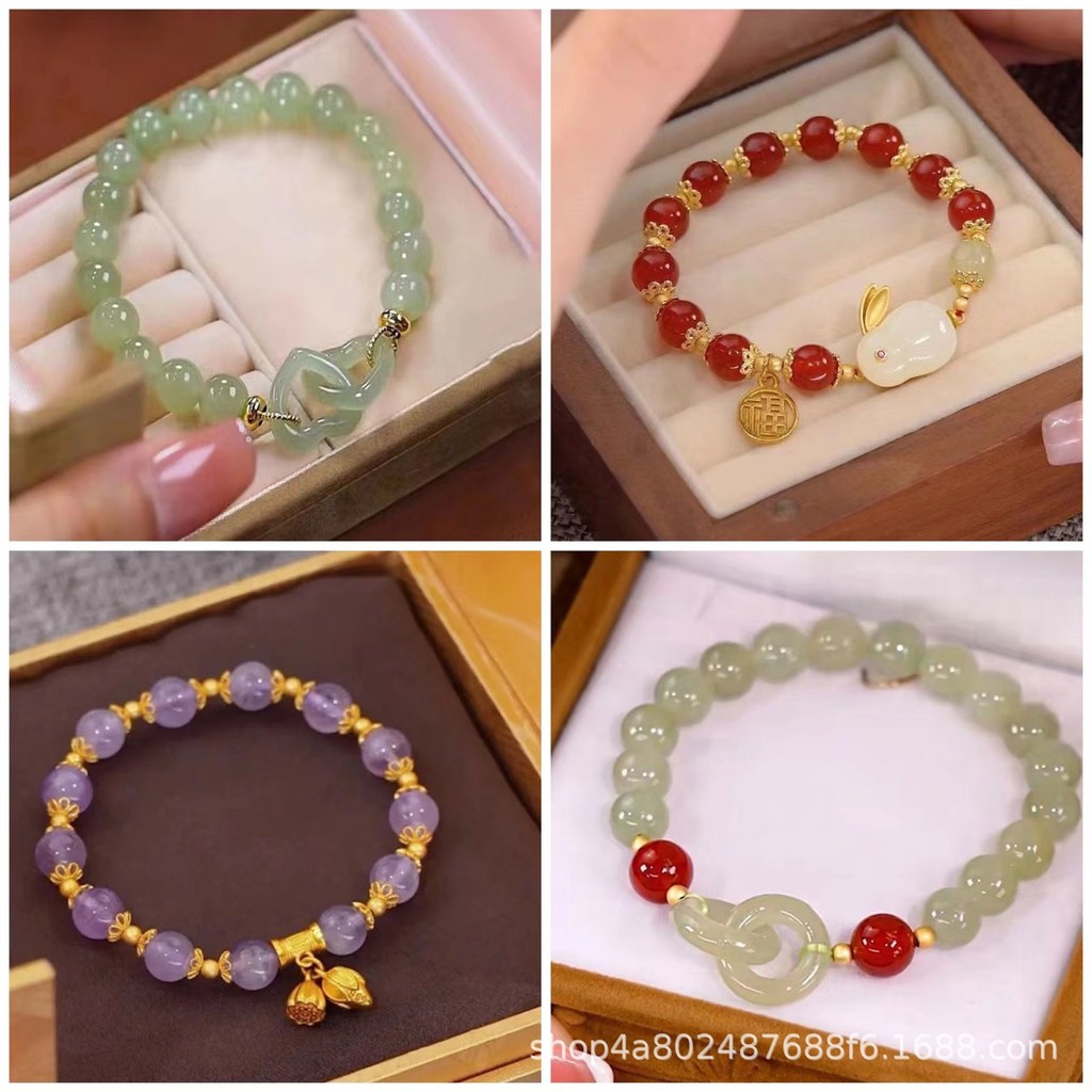 กำไลหยกเทียม สร้อยข้อมือสไตล์จีน สร้อยข้อมือหยกหัวใจ ของขวัญเสริมโชคและดวง เครื่องประดับแฟชัน ส่งจากไทย