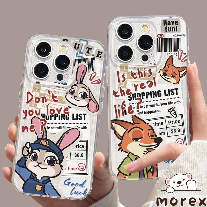 สำหรับIPhone 16 17 15 13 11 air 12 14 Pro Max X XR XS Max 14 7 16 15 8 Plus SE กระดาษดูเดิลน่ารักนิคจูดี้คู่ตัวเรือนใส