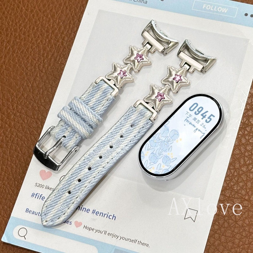 Star Canvas Strap เหมาะสําหรับ Xiaomi Band สําหรับ Mi Band 3/4/5/6/7 8/8NFC 9/9NFC 10/10NFC สําหรับ Redmi Watch 6 5 4 สายรัดข้อมือ