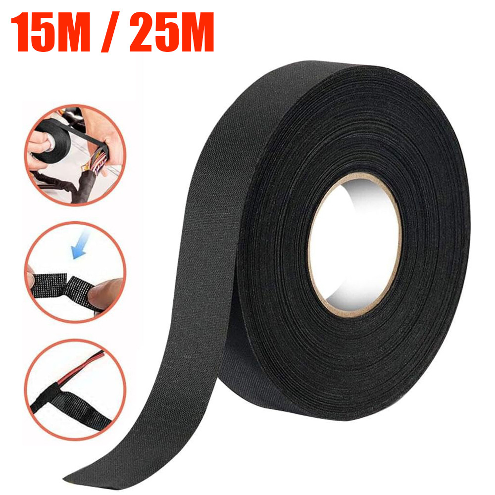 15/25M Wire Harness Automotive Cloth Tape Adhesive High Noise Resistance Heat Proof Fabric Electrica