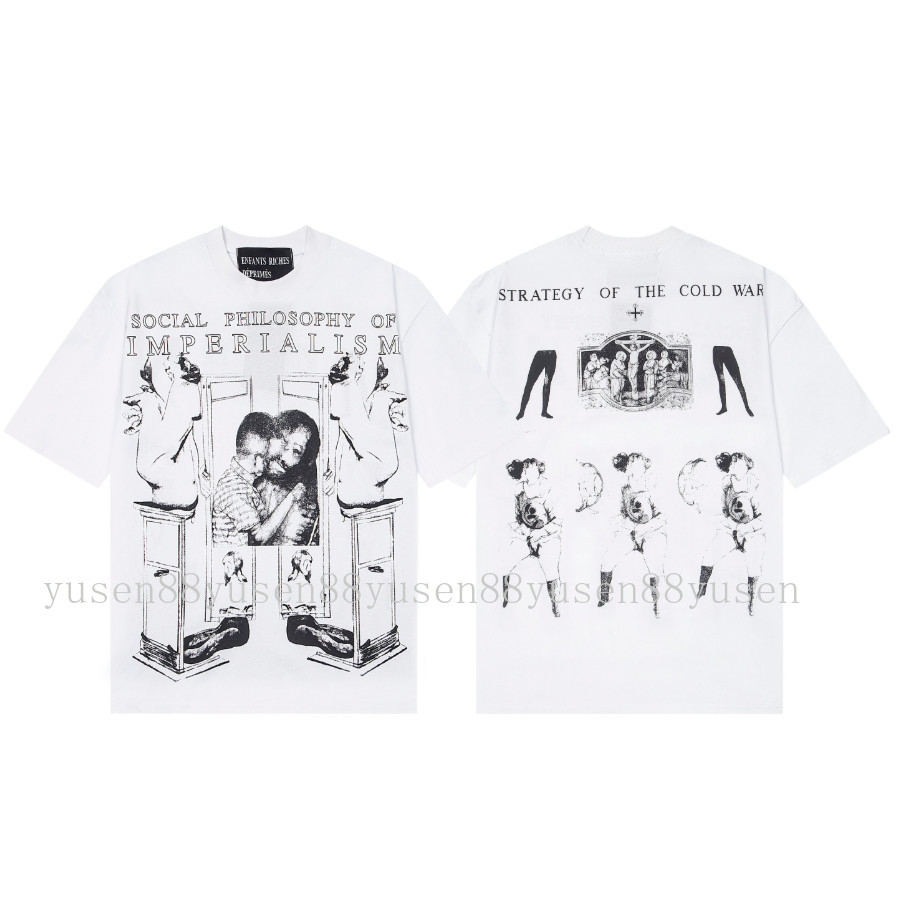 คุณภาพสูง ERD Melanchon Fu รุ่นที่สองใหม่หลวม Casual สโลแกนภาพประกอบพิมพ์รอบคอแขนสั้นเสื้อยืด