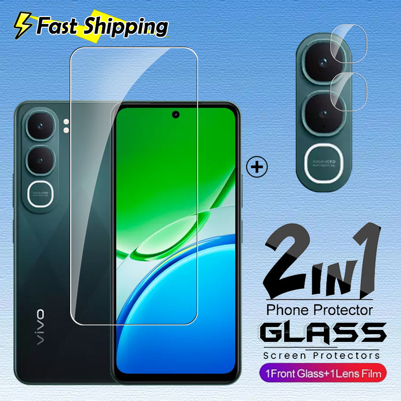 2in1 สําหรับลายนิ้วมือปลดล็อคกระจกนิรภัยสําหรับ Vivo Y31 Y21D VivoY31 VivoY21D 5G 4G 3D Protector เต