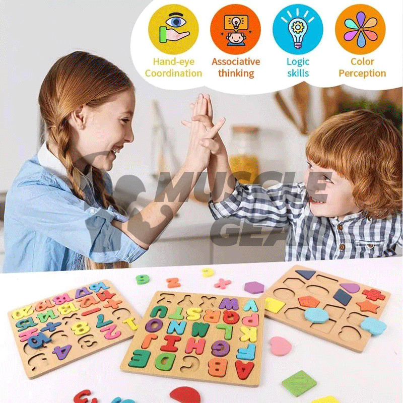 ของเล่น ของเล่นไม้ บล็อคไม้เสริมพัฒนาการเด็ก จิ๊กซอว์ไม้ Jigsaw puzzle ABC เสริมพัฒนาการเด็ก ของเล่น
