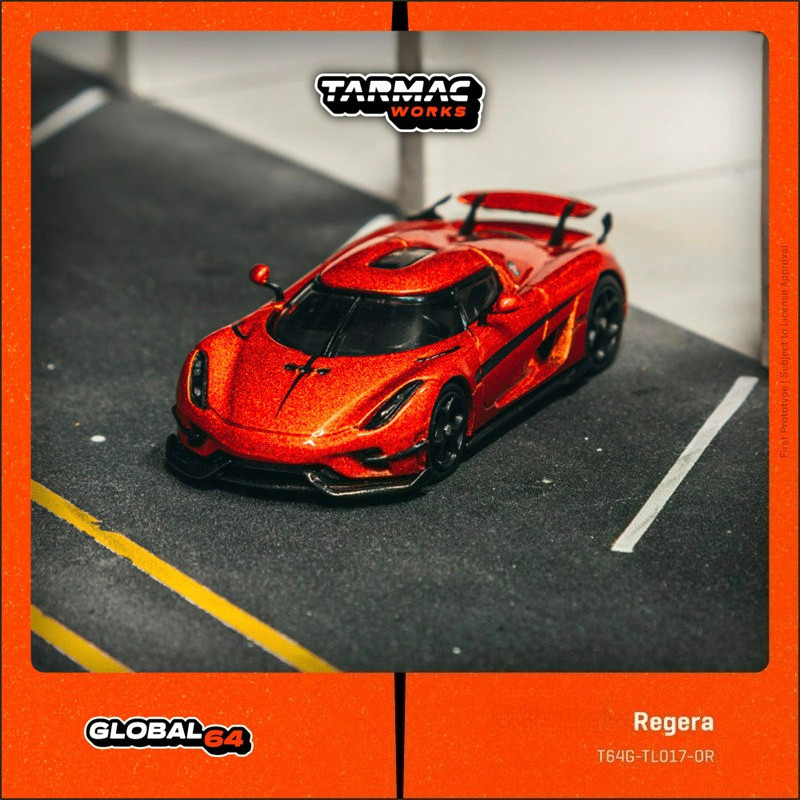 Tarmac Works 1:64 Regera Orange Metallic Black Stripes รถโมเดลDiecast