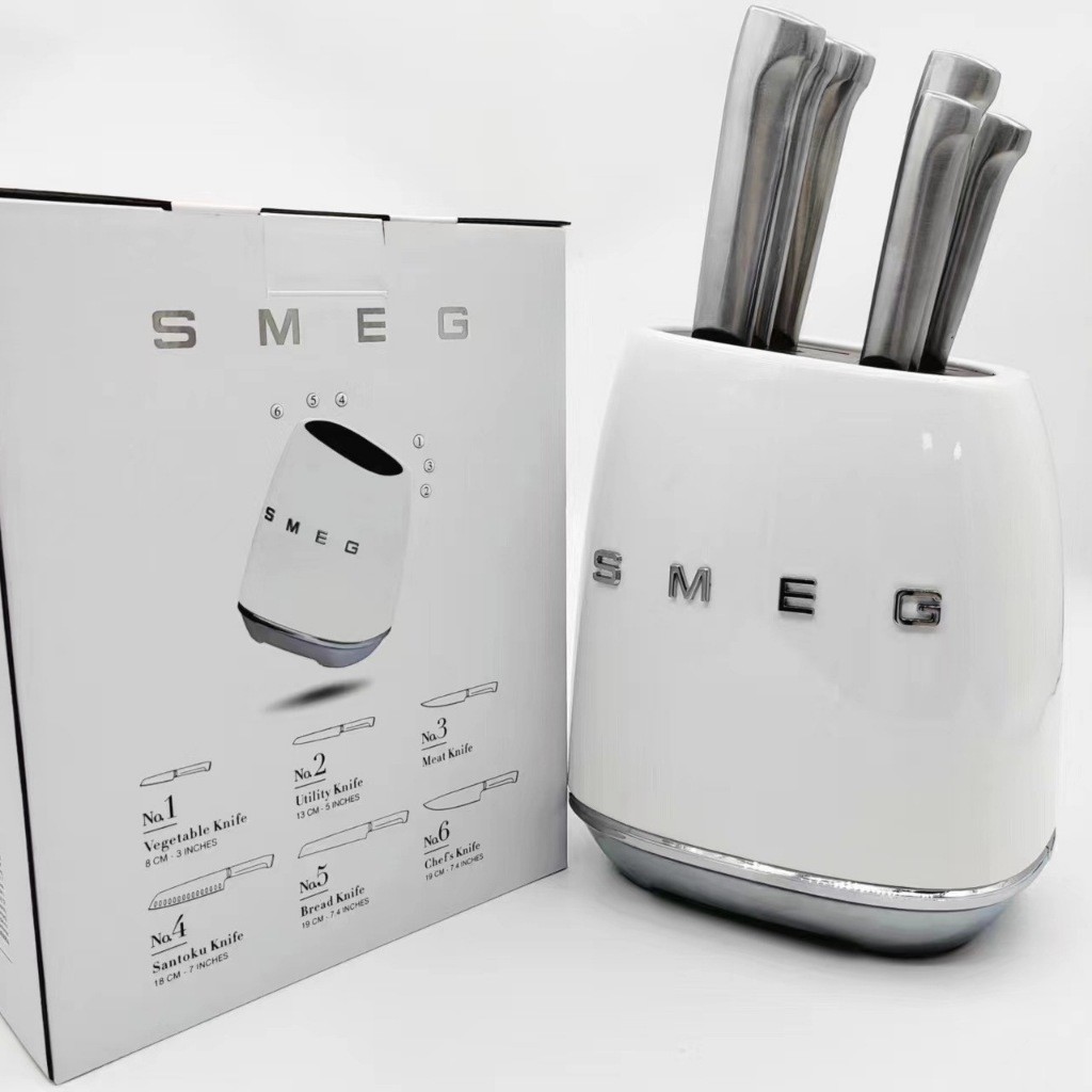 💥24H SHIP) SMEG Knife Holder Set Smeg Vintage Stainless Steel Kitchen Knife Bread Knife Home Kitchen
