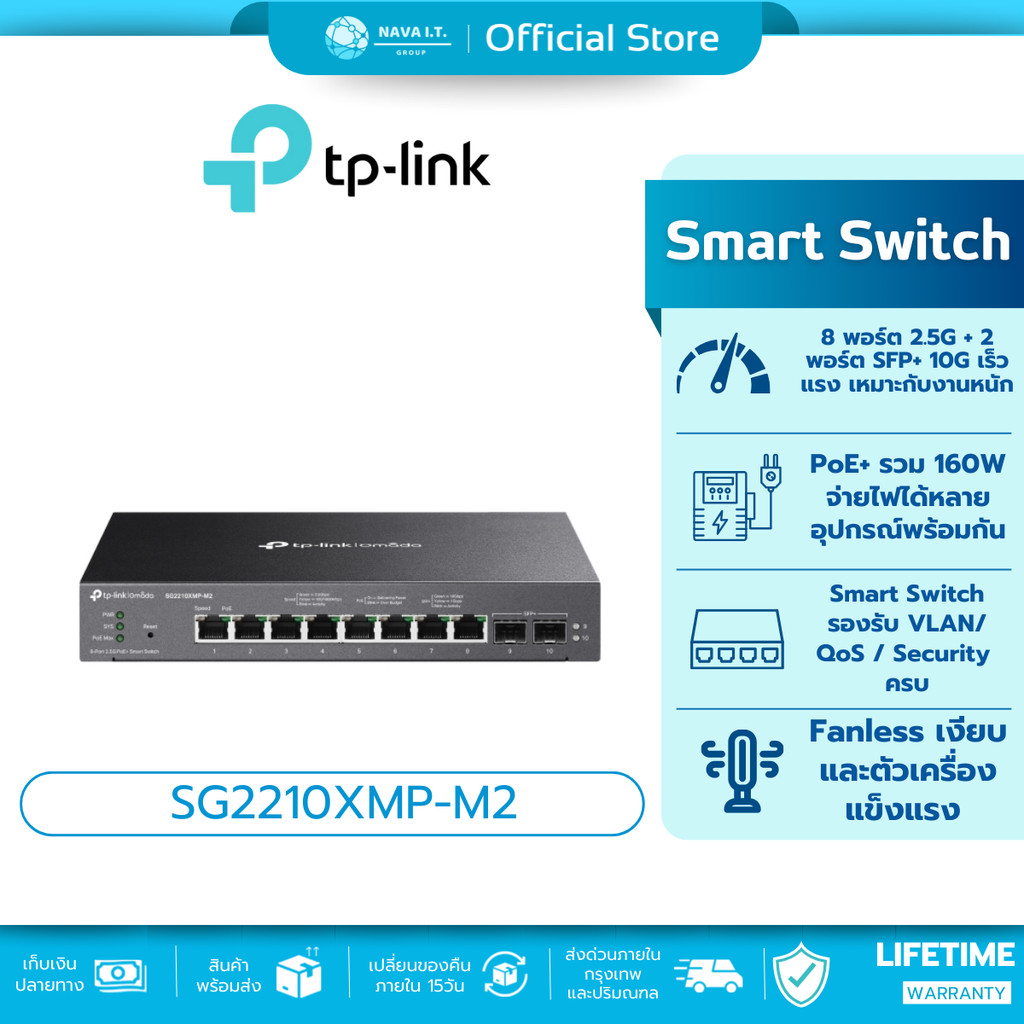 🛵มีส่งด่วน💨 TP-LINK SG2210XMP-M2 Omada 8-Port 2.5GBASE-T Smart Switch and 2-Port 10GE SFP+ ประกัน LT