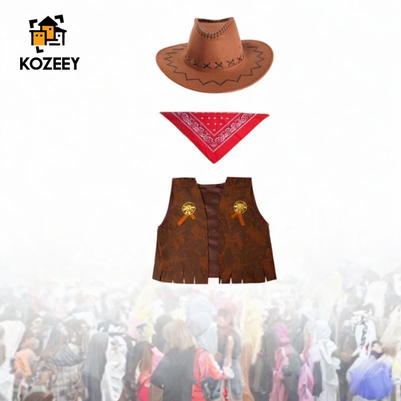 [โคซี่] ชุดคาวบอยเด็ก เครื่องแต่งกายครบเซต มีเสื้อกั๊ก หมวก และแบนด์นา เหมาะสำหรับงานปาร์ตี้หรือนำเสนอบนเวที