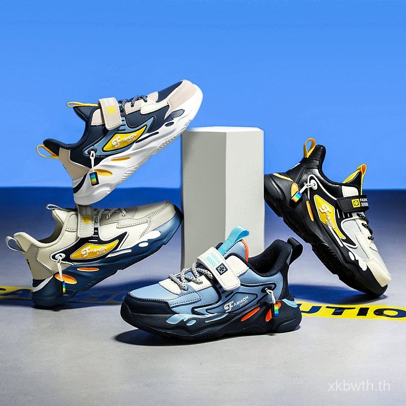 Qizai รองเท้าผ้าใบหนังสำหรับเด็กผู้ชาย