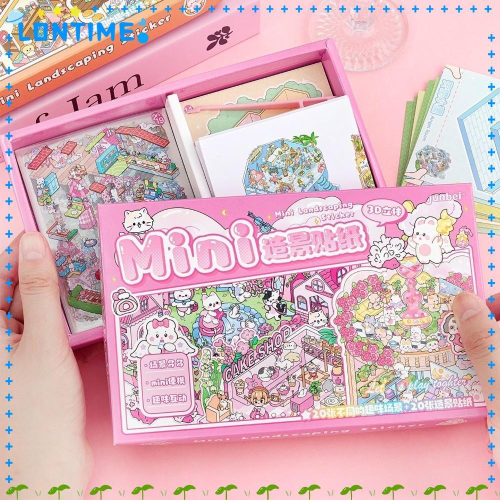LONTIME Cabin Scene Pocket Sticker Book, PET Cartoon Landscape Sticker Book, Cute Miniature House DI