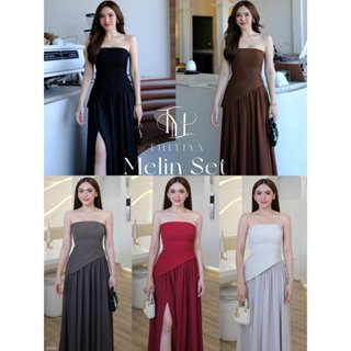 #5229 Melin set เสื้อเกาะอกชายเฉียงเข้าเซ็ตกับกระโปรงยาวจีบร…