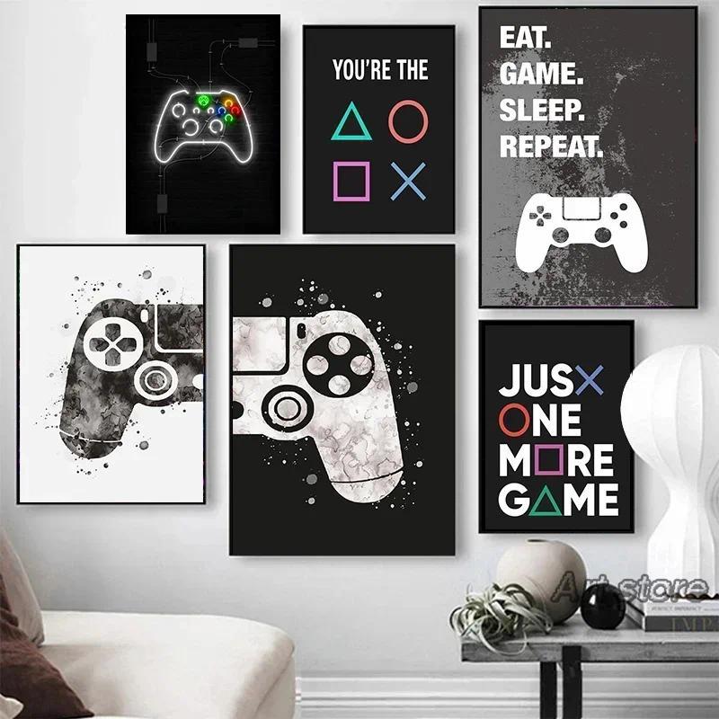 ภาพวาดผ้าใบโปสเตอร์และพิมพ์ภาพผนังศิลปะห้องเล่นเกมGamepadบทคัดย่อGamerของขวัญสําหรับชายเด็กตกแต่งห้อง
