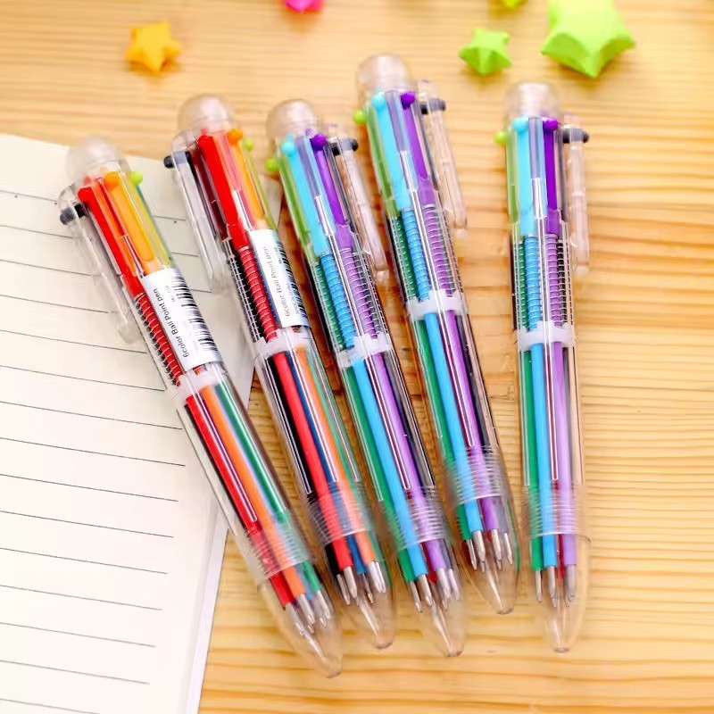 ปากกาลูกลื่น 6 สีใน 1 ด้าม 0.7มม. ปากกาหลากสีแบบกด เปลี่ยนสีได้ สำหรับนักเรียน ออฟฟิศ ครู ของขวัญเครื่องเขียน