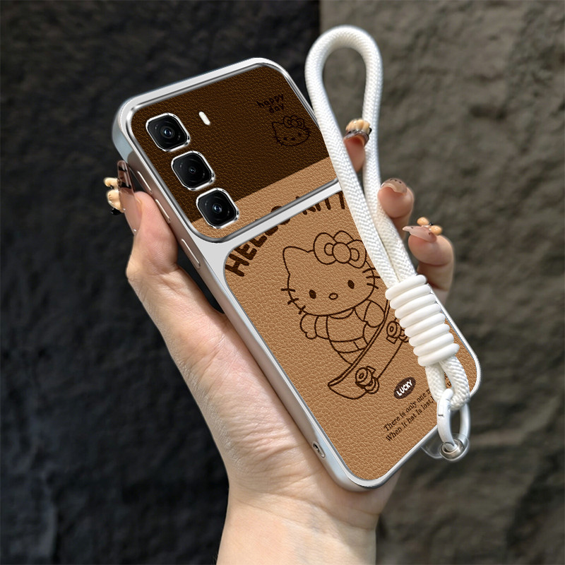 เคสสําหรับ infinix hot 50 60 pro plus hot 50i 60i 4g 60 pro+ 5g 60i 4g เคสโทรศัพท์ Softcase ซิลิโคนกันกระแทกความงามดีไซน์ใหม่พร้อมเชือกเส้นเล็กน่ารักแมวสเก็ตบอร์ด TBHBM1