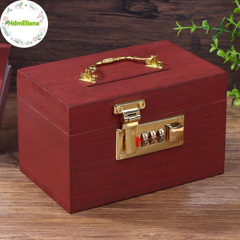 HdmEliana กล่องไม้รหัสผ่าน Lo เงินกล่องเหรียญ Piggy Bank Organizer Lo Treasure กล่องสําหรับการ์ด Dollars Cents เด็กของขวัญ TH