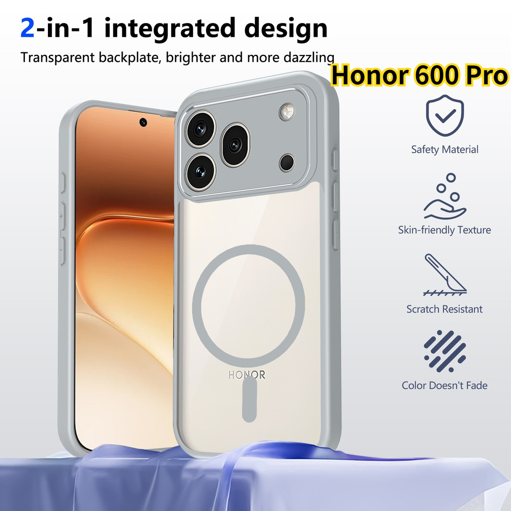 ปลอกซิลิโคนแม่เหล็กใส TPU ฝาครอบกันกระแทก สําหรับ Honor 600 Pro 4G/5G 2026 และรุ่นรองรับอื่นๆ