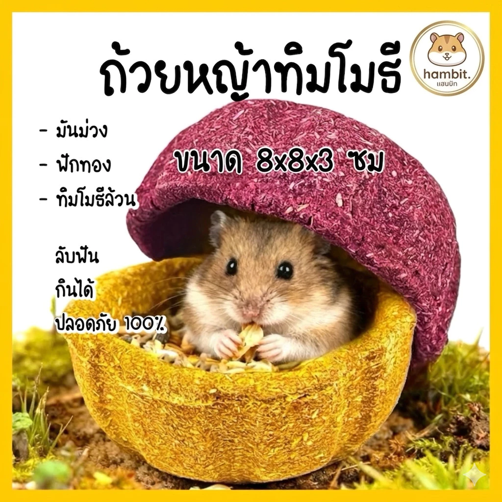 Hambit. ถ้วยหญ้า Timothy ลับฟัน แทะเพลิน 🦷 มี 3 รสชาติ (มันม่วง/ฟักทอง/หญ้า) สำหรับแฮมสเตอร์ กระต่าย แกสบี้