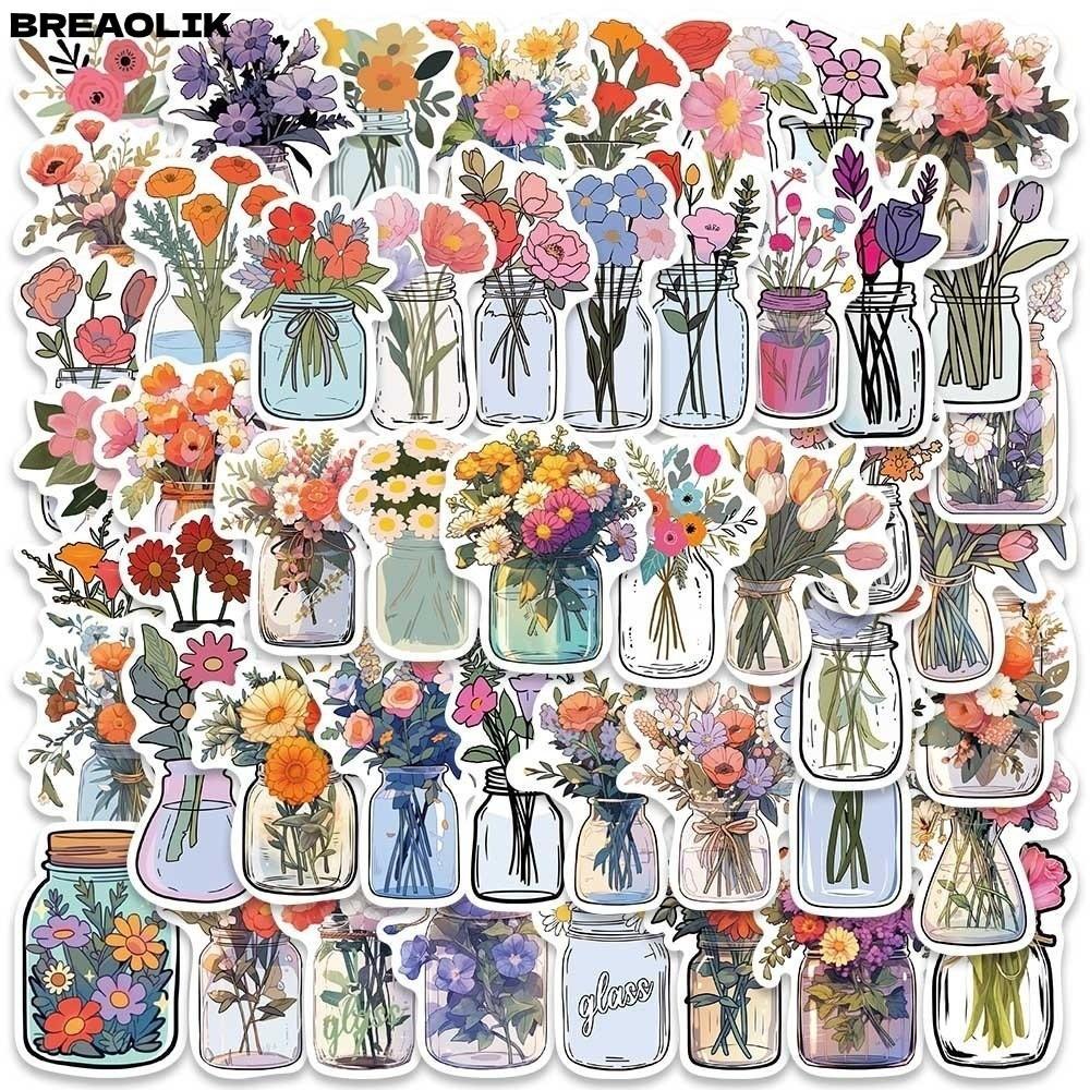 BREAOLIC 50PCS ดอกไม้สติกเกอร์,กันน้ํา DIY Graffiti สติกเกอร์, DIY โน้ตบุ๊คจักรยานโทรศัพท์กระเป๋าเดินทางรถความงามของเล่นเด็กตกแต่งสําหรับถ้วยน้ําคอมพิวเตอร์
