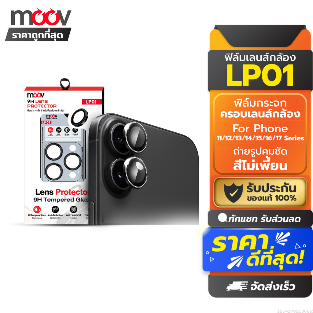 [รับประกัน 1 ปี] Moov LP01 ฟิล์มเลนส์กล้อง For iPhone 17 Pro Max 17 Air 17e 16 Plus 16e 15 14 13 12 11 ฟิล์มกล้อง