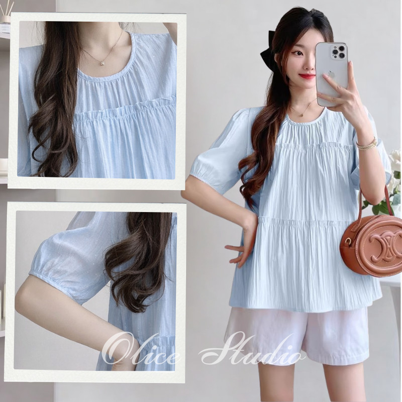 (S-XL) เสื้อผู้หญิง เสื้อแฟชั่นผู้หญิง ผ้านิ่ม ระบาย สไตล์เกาหลี ใส่สบาย น่ารักมินิมอล แมทช์ง่าย เสื้อใส่เที่ยว ใส่ทำงาน