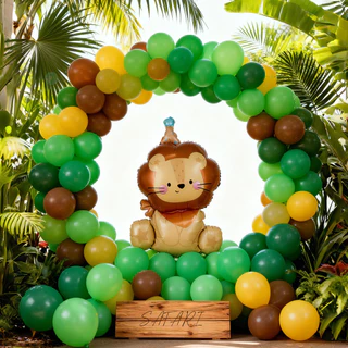 GeeParty ลูกโป่งฟอยล์สิงโตนั่ง พร้อมหมวกวันเกิด ธีมซาฟารีป่า ตกแต่งปาร์ตี้เด็ก งานเลี้ยงวันเกิด ของขวัญสนุกสนาน