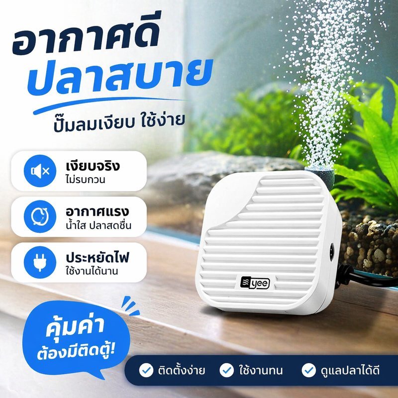 🐟 ปั๊มออกซิเจนตู้ปลา พกพา โซล่าเซลล์ | ปั๊มลมขนาดเล็ก ฟองละเอียด ออกซิเจนปลา เงียบ ประหยัดไฟ