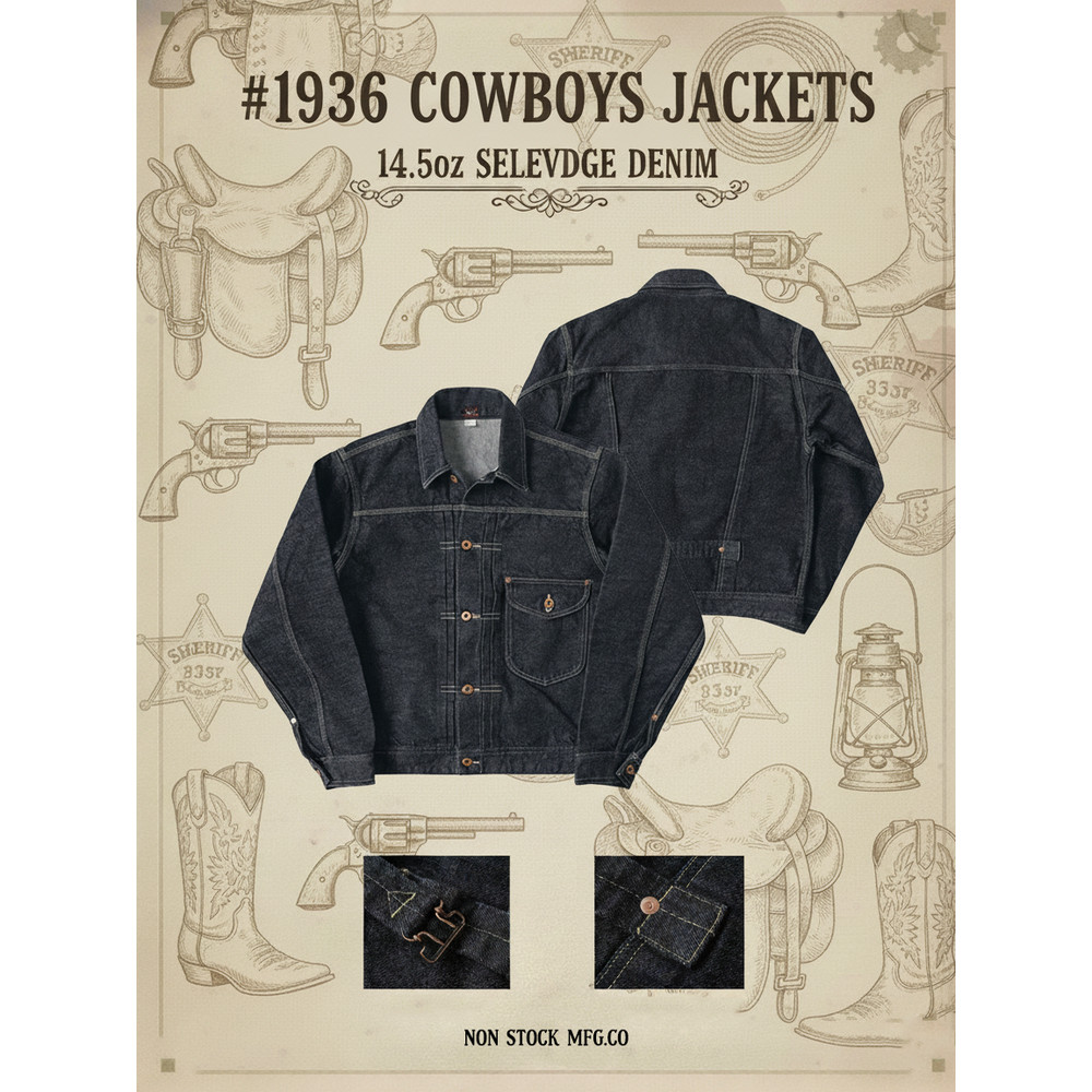 NON STOCK 1936s Replica 101-J 14.5oz Pre-Reduction Primary Color Red Ear Denim Denim Denim Jacket Ja
