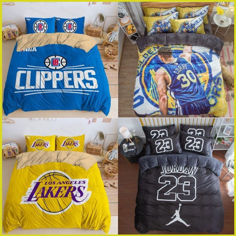 SY3 NBA Lakers Clippers Curry 4in1 3in1 ชุดเครื่องนอนบ้านผ้าปูที่นอนผ้านวมปลอกหมอนห้องนอนสบายล้างทํา