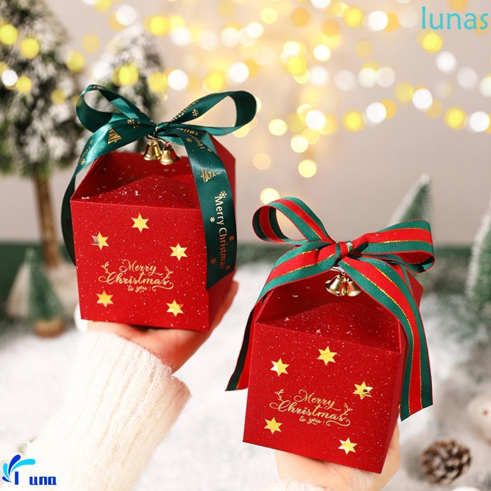 LUNASOL 6PCS Christmas Gift Packing Box, Square Hot-stamping Christmas Candy Box, Baking Packing Box