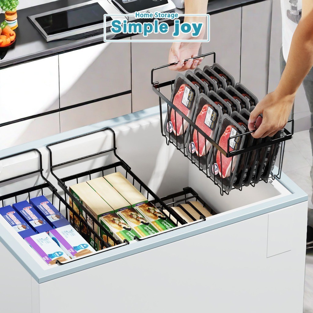 SimpleJoy 4แพ็จ ชั้นตู้แช่ ซ้อนกันได้ แข็งแรง ทนทาน ใช้งานได้นาน จัดเรียงและจัดเก็บอาหารแช่