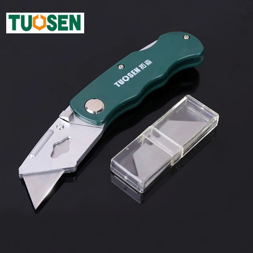 TUOSEN คัตเตอร์พับอเนกประสงค์ มีดคัตเตอร์ คัตเตอร์ มีดพับอเนกประสงค์ สำหรับงานตัด พร้อมใบมีด 5 ใบ