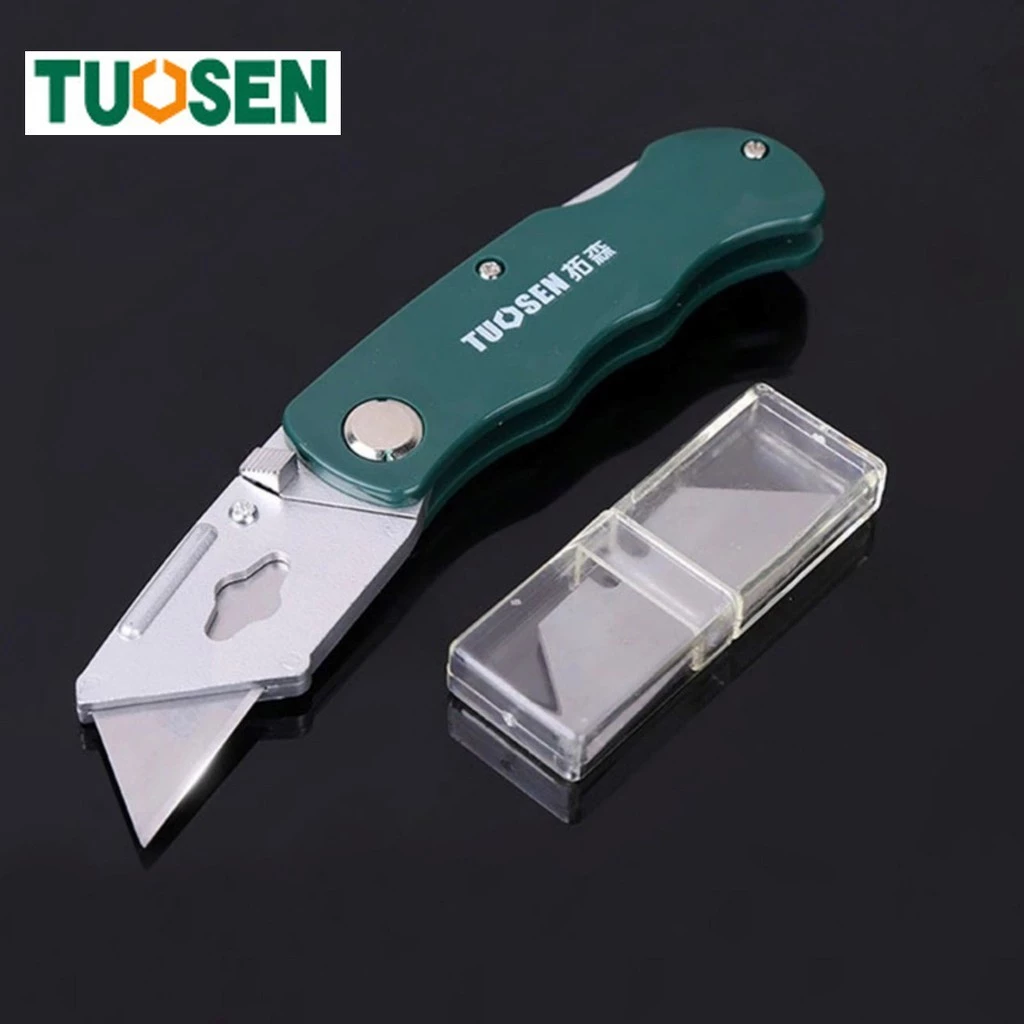 TUOSEN คัตเตอร์พับอเนกประสงค์ มีดคัตเตอร์ คัตเตอร์ มีดพับอเนกประสงค์ สำหรับงานตัด พร้อมใบมีด 5 ใบ