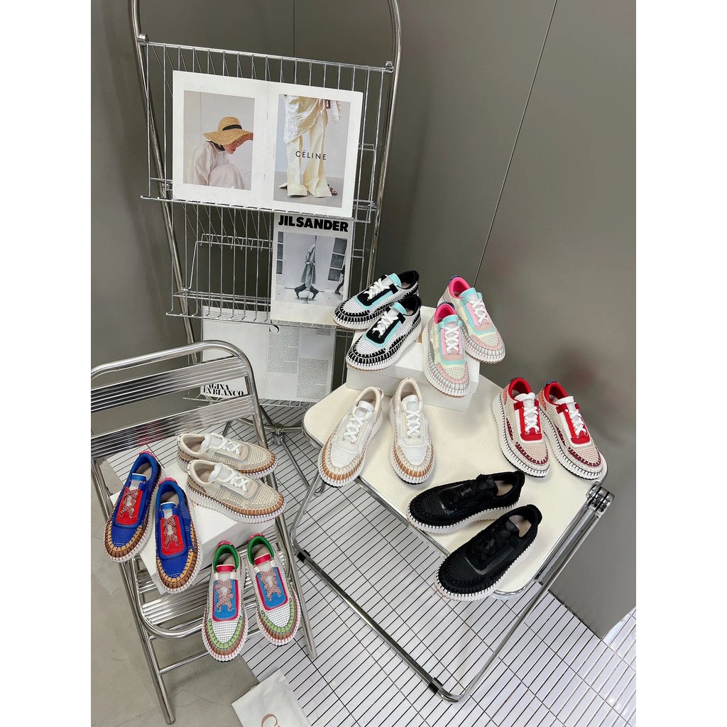 Chloe chloe 2023 สไตล์ใหม่สุภาพสตรีรองเท้าลําลองรองเท้าผ้าใบ Nama รองเท้าผ้าใบ Rainbow Series รองเท้