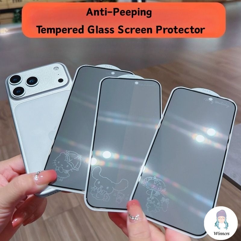 การ์ตูน Cinnamoroll Anti-Peeping กระจกนิรภัยป้องกันหน้าจอสําหรับ IPhone 17 16 15 14 13 ProMax HD ป้องกันการระเบิด Anti ลายนิ้วมือหน้าจอเกมเฉพาะป้องกันฟิล์ม ราคา ถูกที่สุด ดีลบีเคเค