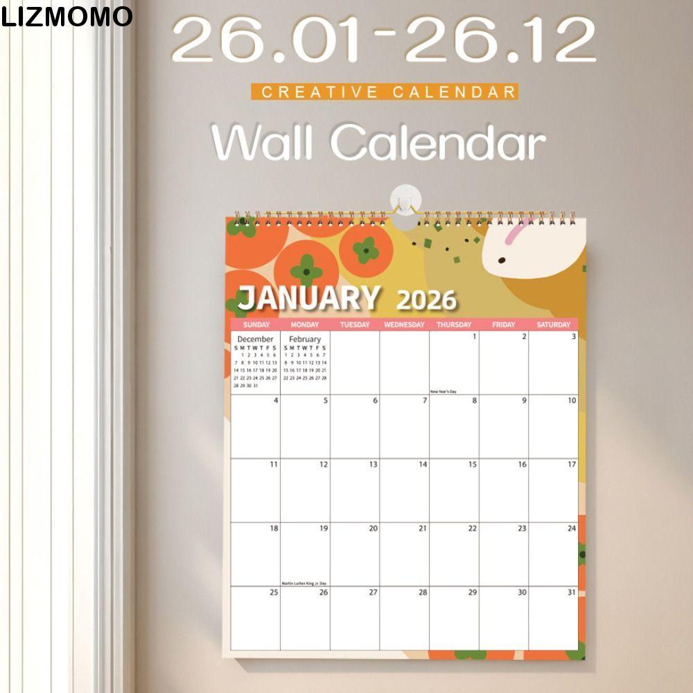 ปฏิทินวางแผนรายวัน LIZMOMO ม.ค. แบบพับได้ 2026 - ธ.ค. 2026 2026 ปฏิทินติดผนัง, การศึกษาแบบพกพาที่มีสีสัน Wire-O-Binding แขวนปฏิทินสํานักงาน