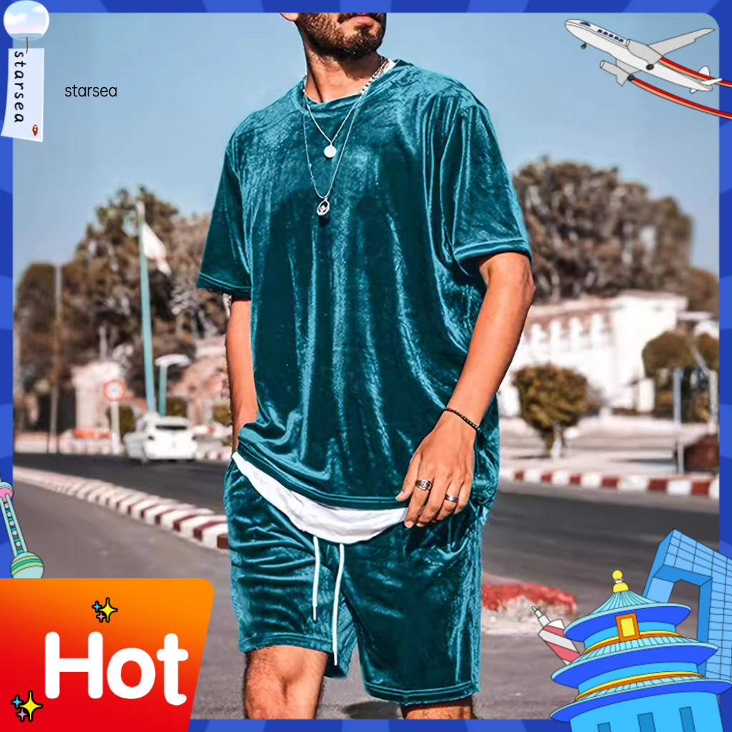 SRA ZK รองเท้าสีขาวชุดผู้ชายกํามะหยี่ Street สไตล์ชุด 2 ชิ้นผู้ชายกํามะหยี่ Street สไตล์ชุด – รอบคอแ