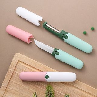 Pisau 2 in 1 Alat Pengupas Buah Sayuran Serbaguna Sisi Pisau & Peeler Lipat Portable Stainless Steel MALLSHOPPING