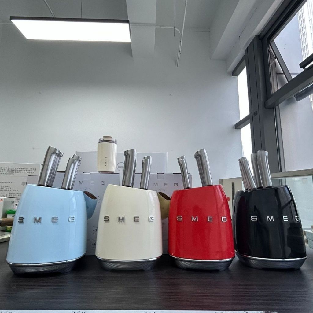 💥SMEG Knife Holder Set Smag Vintage Stainless Steel Kitchen Knife Bread Knife Home Kitchen Knife 7 P