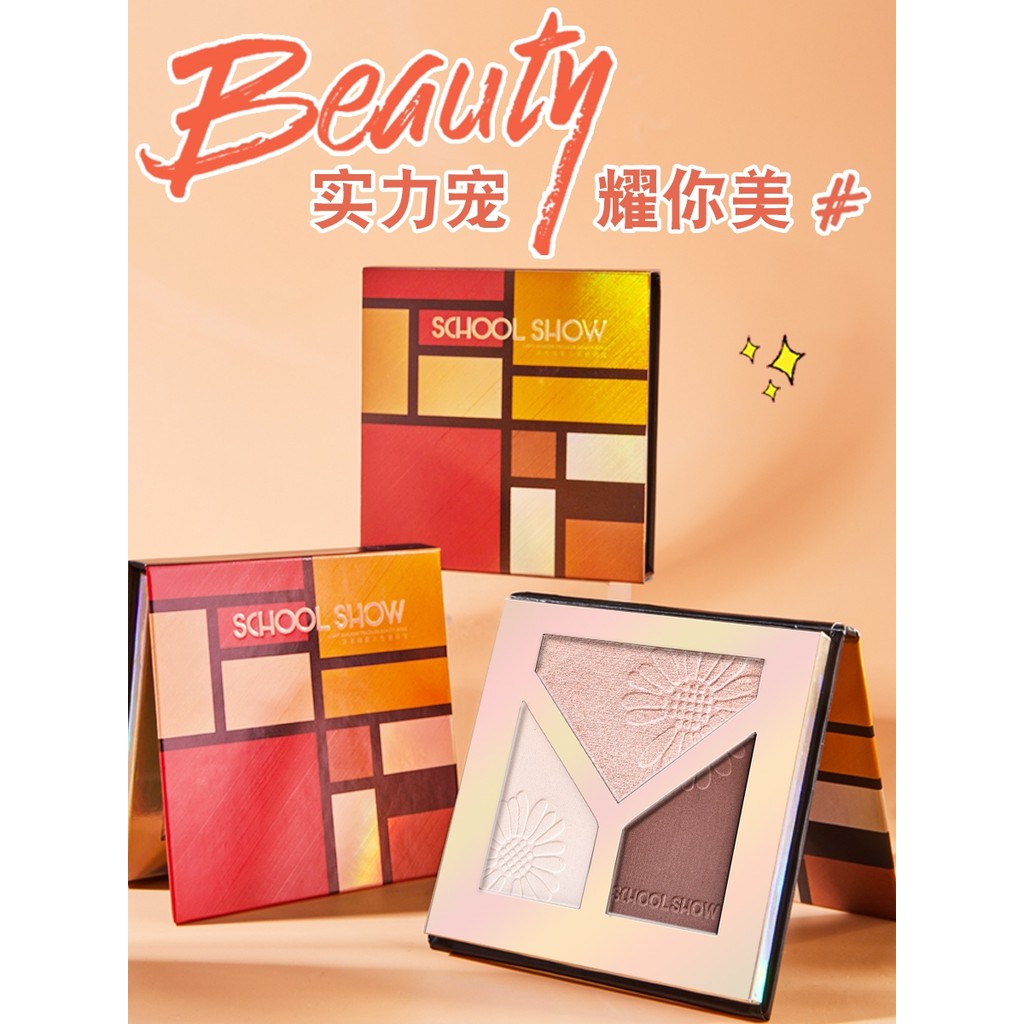 contour คอนทัวร์ Tricolor Bun Eyeshadow Pressed Powder Face Brightening Contouring Palette