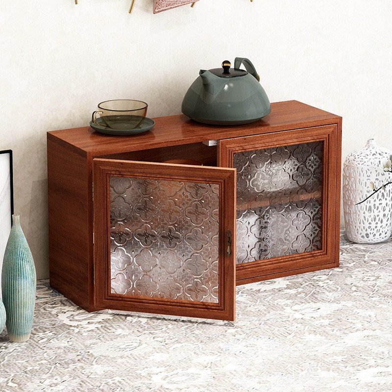 ถ้วยตาราง Begonia ชุดน้ําชาป้องกันฝุ่นไม้เนื้อแข็ง Hand-Made Lattice ตู้เก็บแก้วกล่องเก็บใหม่เดสก์ท็