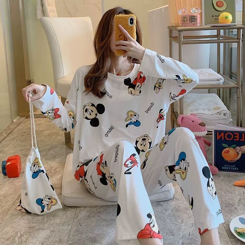 Women's Long-Sleeved Pajamas Spring and Autumn XL Pajamas Women's Summer Korean Style Outerwear Wome