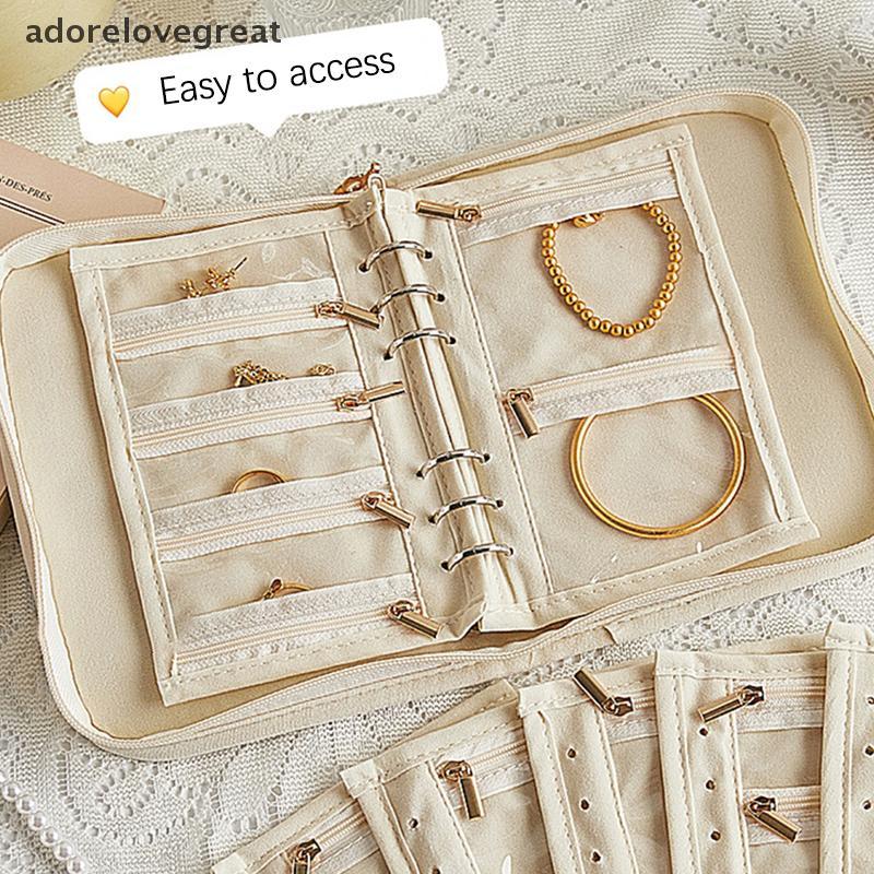 ALT เครื่องประดับหนังสือหลวมซิปโปร่งใสกระเป๋าสร้อยคอแหวน Binder หนังสือหรูหรา Suede Rose รูปแบบกระเป