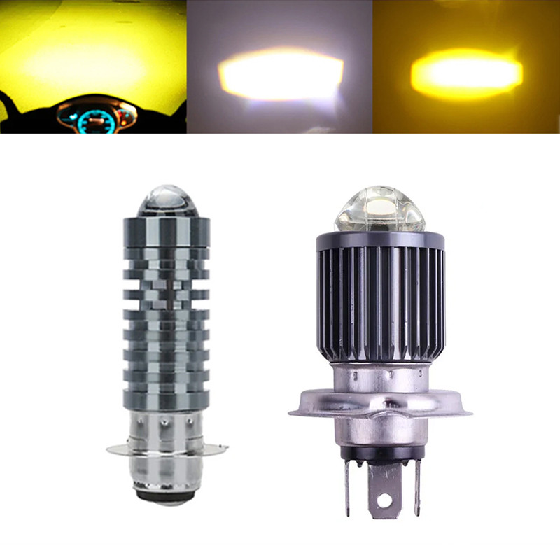 ⚡ประเทศไทย 24 ชั่วโมง⚡LED ไฟหน้ามอเตอร์ไซค์ P15D/H4 H6 เลนส์สีขาว/เหลือง Hi-Lo Beam สำหรับสกู๊ตเตอร์และรถจักรยานยนต์